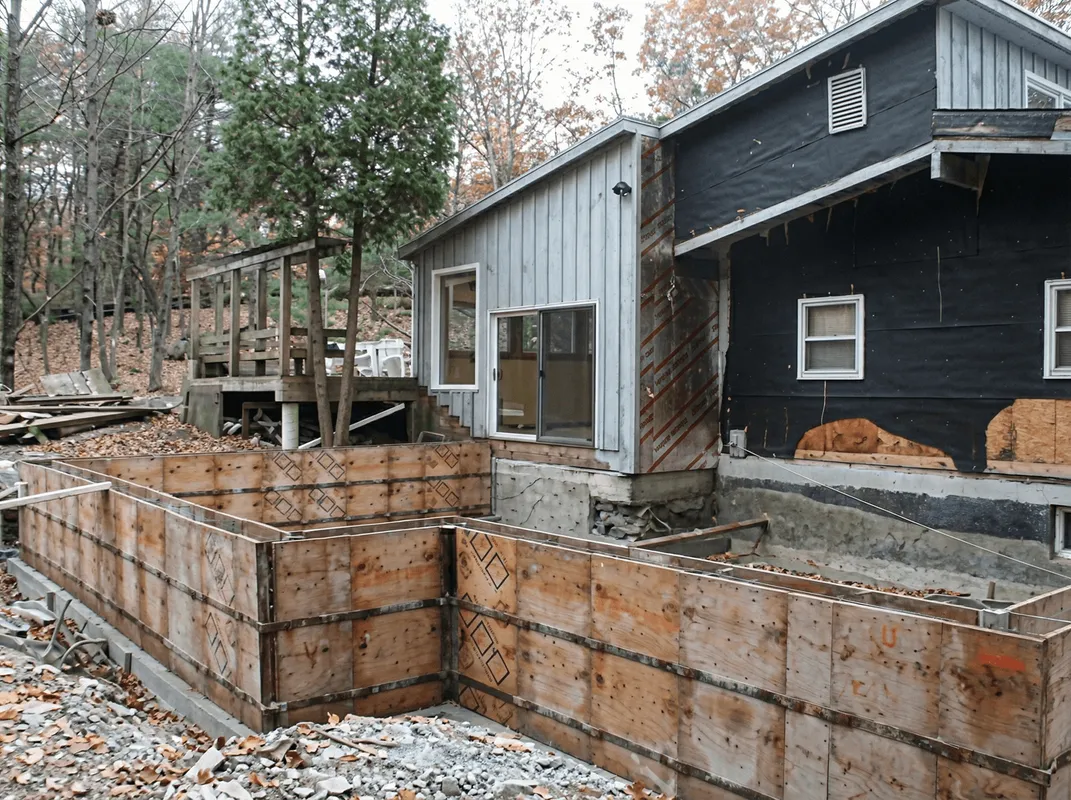 Prepared site with foundation forms for home remodeling and addition project in Portland, OR